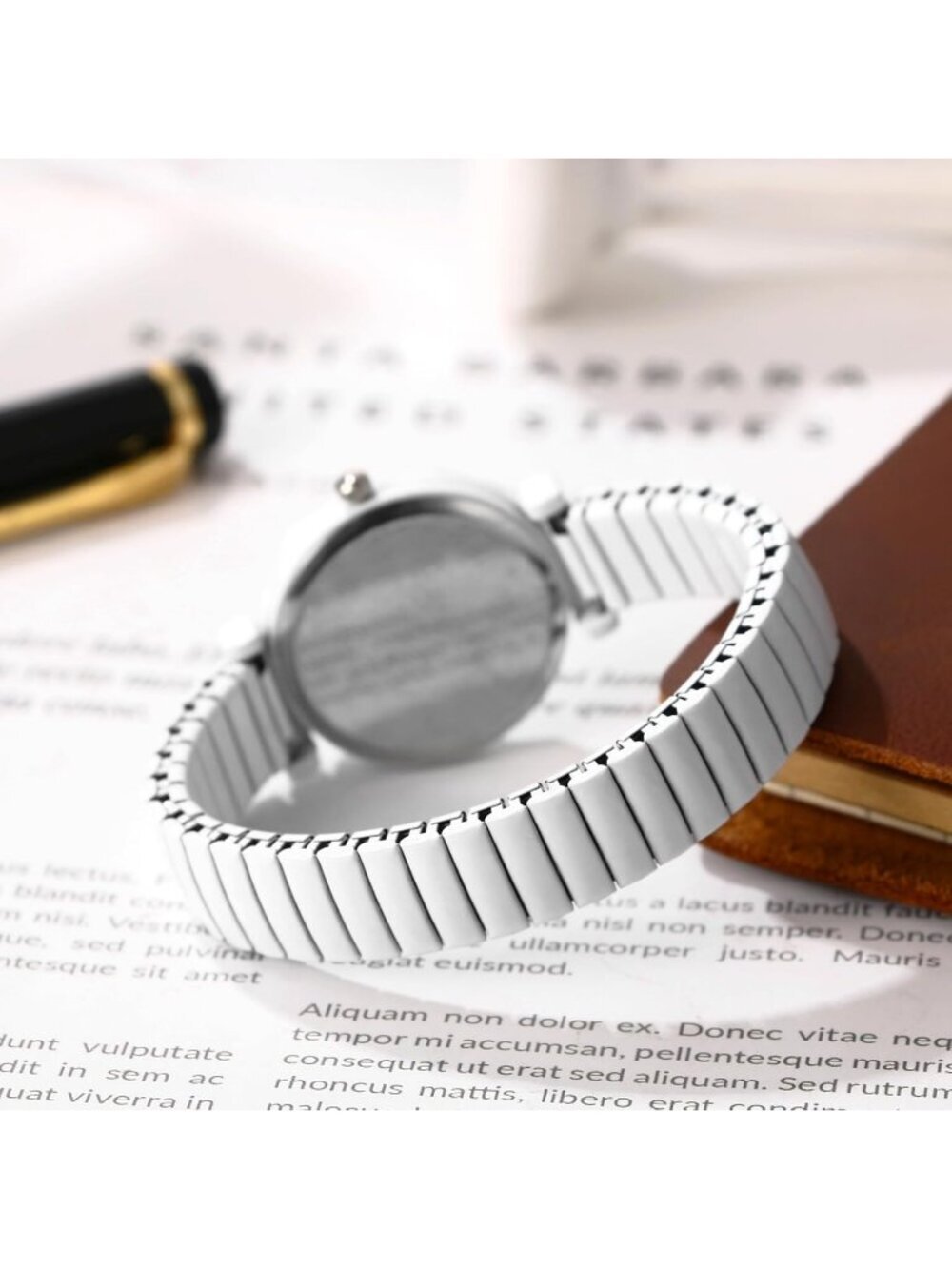 Unisex White Analog Quartz Stretch Band Elastic Stainless Steel Expansion Watch - Picture 3 of 6